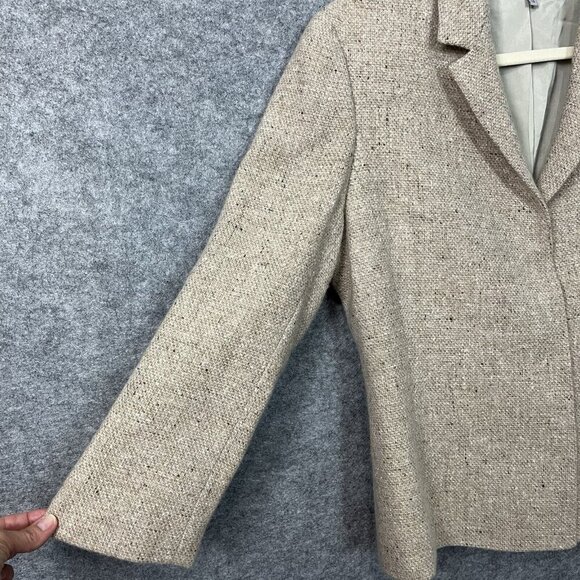 Ann Klein Wool Angora Blazer Jacket Womens Petite 10 Cream Tweed Light Academia - Picture 4 of 16